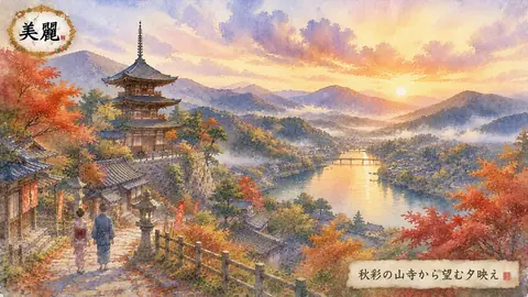 秋彩に染まる山寺の夕映え thumbnail