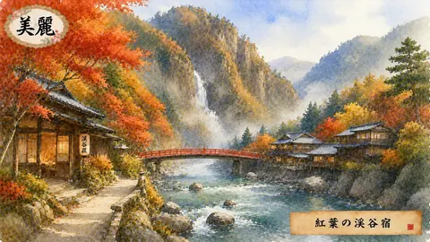 紅葉に包まれた渓谷の温泉宿 thumbnail