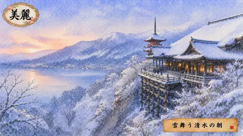 雪舞う清水寺と冬の湖畔 thumbnail