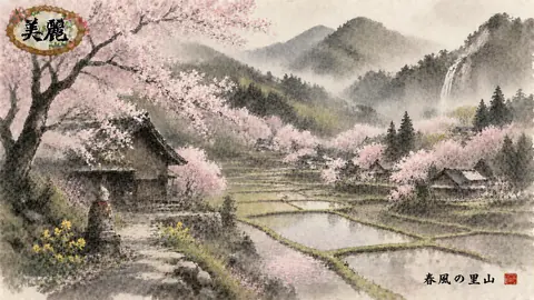 桜咲く霧の里山風景 thumbnail