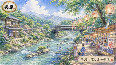 清流に涼む夏祭りの午後 thumbnail