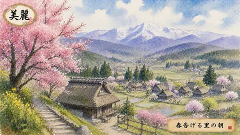 雪山望む春の里景色 thumbnail