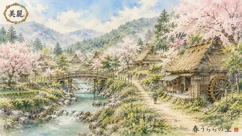 桜咲く里山の水車村 thumbnail