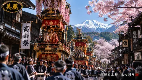 桜彩る高山祭の華麗な山車 thumbnail