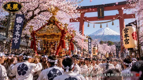 桜舞う富士宮の春祭り行列 thumbnail