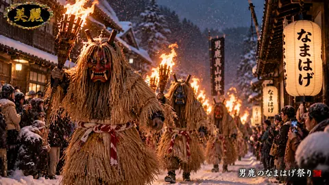 雪夜に舞うなまはげ祭り thumbnail
