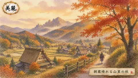 朝霧晴れる山里の秋 thumbnail