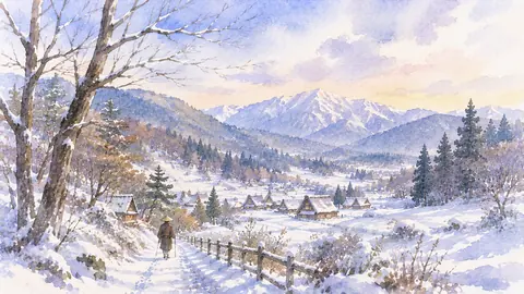 雪の村へ続く静かな小径 thumbnail