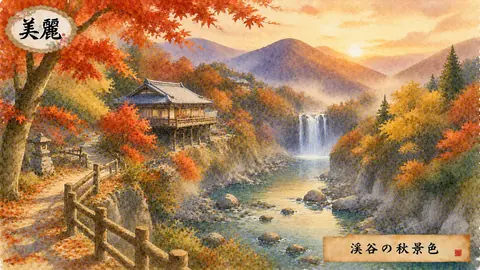 紅葉に彩られた渓谷の秋風景 thumbnail