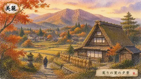 秋彩に染まる里山の夕景 thumbnail
