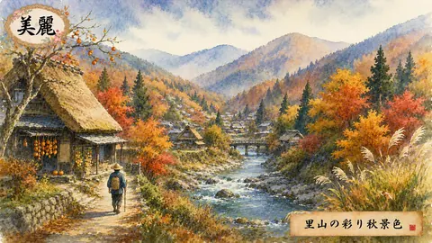 秋彩に包まれた里山の渓流 thumbnail