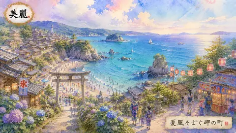 夏祭り彩る海辺の町 thumbnail