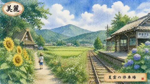 夏雲の停車場とひまわりの道 thumbnail