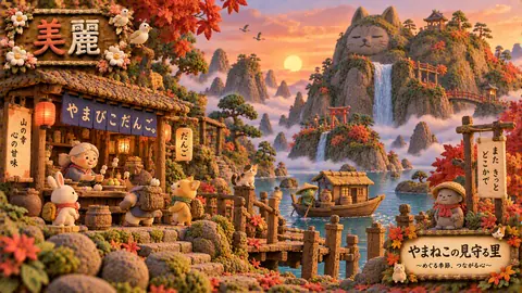 粘土細工の夕景「やまねこの里」 thumbnail
