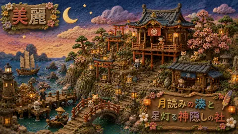 粘土細工の月夜の海辺神社村 thumbnail