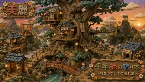 粘土細工の樹上村、夕暮れの灯り thumbnail
