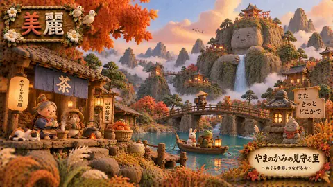 粘土細工の山里と茶屋の夕景 thumbnail