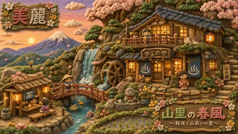 桜咲く山里の手作り陶景 thumbnail