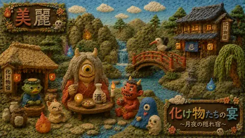 粘土細工の妖怪宿宴と渓谷風景 thumbnail