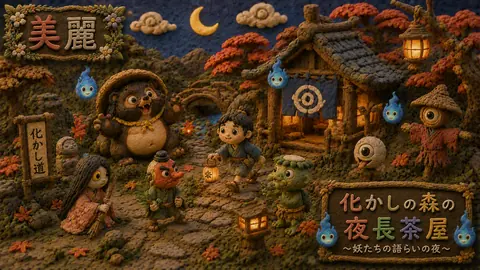 粘土細工の妖怪たちと秋の夜道 thumbnail