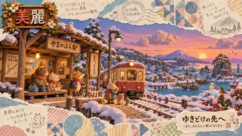 雪景色を走る小さな列車 thumbnail