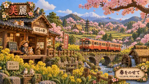 桜景色を走る春の列車 thumbnail
