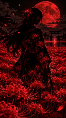 紅い月と彼岸花の夜桜 thumbnail