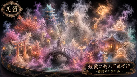 霧霞に遊ぶ百鬼夜行の煙絵巻 thumbnail