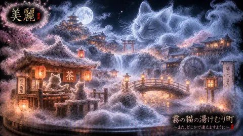 霧に包まれた猫の湯けむり町 thumbnail