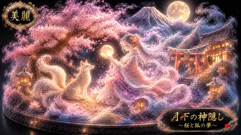 月下の桜と狐、霧の神隠し thumbnail