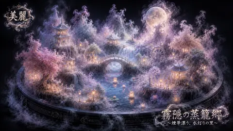 霧に浮かぶ幻想の水灯り郷 thumbnail