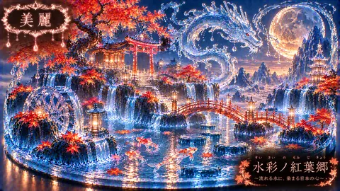 水晶水都の紅葉龍神夜景 thumbnail