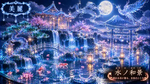 水晶水景の月夜と神殿 thumbnail