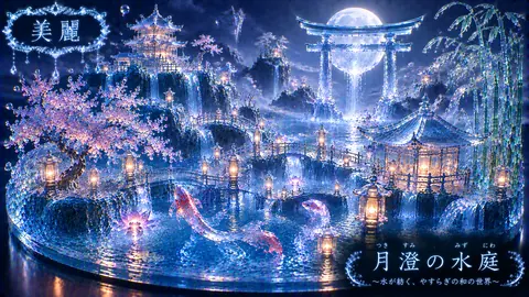 月夜に輝く水庭の幻想世界 thumbnail