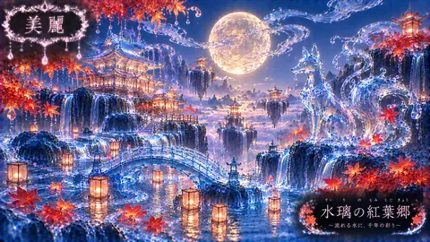 水璃の紅葉郷と月夜の水狐 thumbnail