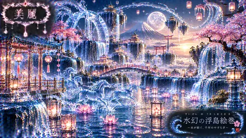 水晶の浮島と桜灯籠の幻想絵巻 thumbnail