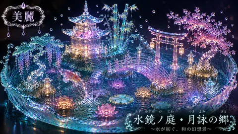 虹色に輝く水鏡の和風庭園 thumbnail