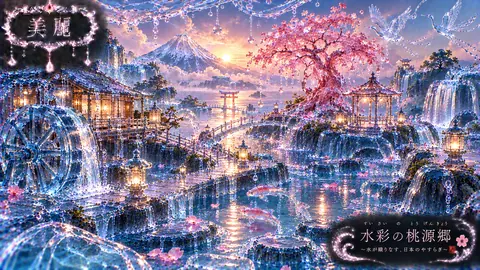 水彩の桃源郷、桜舞う水の里 thumbnail