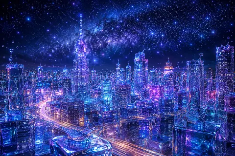 都会の夜景と満天の星空 thumbnail