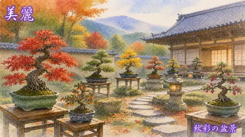 秋彩に包まれた盆栽庭園2 thumbnail