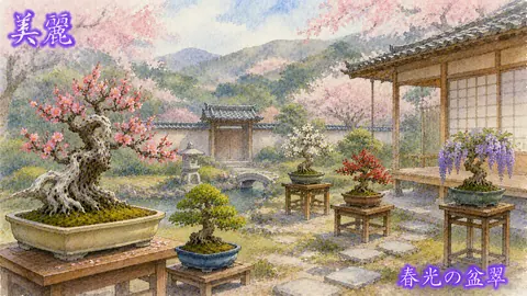 春霞に佇む盆栽庭園 thumbnail