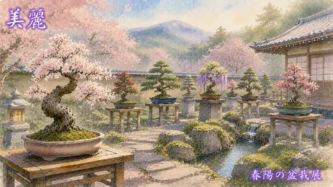 春陽の盆栽展、桜咲く庭園 thumbnail
