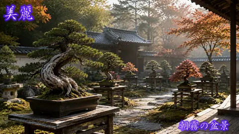朝霧に佇む秋の盆栽庭園 thumbnail