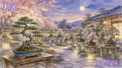 月夜に灯る盆栽庭園 thumbnail