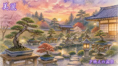夕映えの美麗な盆景庭園 thumbnail