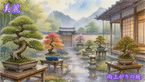 雨庭の美麗な盆栽風景 thumbnail