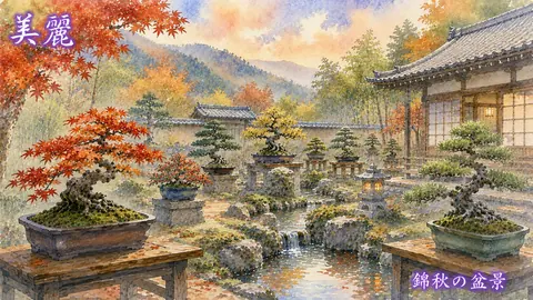 錦秋の盆景と茶室 thumbnail