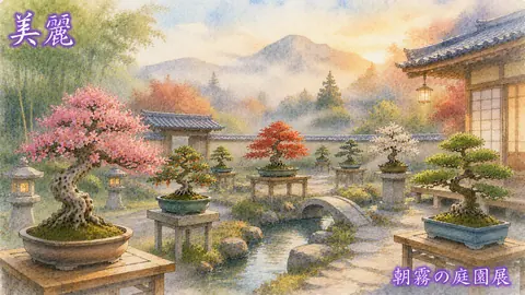 朝霧に包まれた美麗な盆栽庭園 thumbnail
