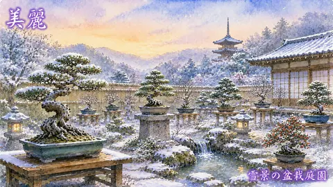 雪景色の美麗な盆栽庭園 thumbnail