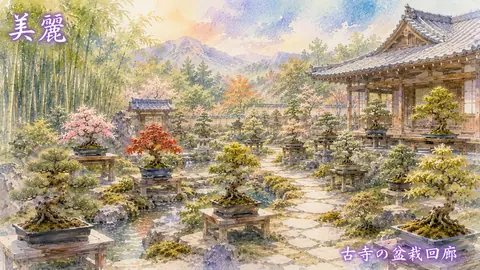 美麗な古寺の盆栽回廊 thumbnail